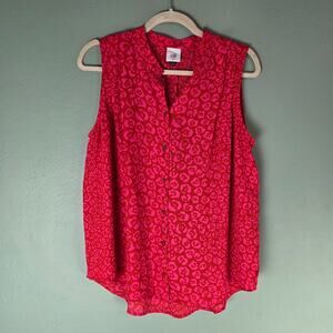 Cabi Womens Red Pink Kiss Top Sleeveless Button Down Size Medium